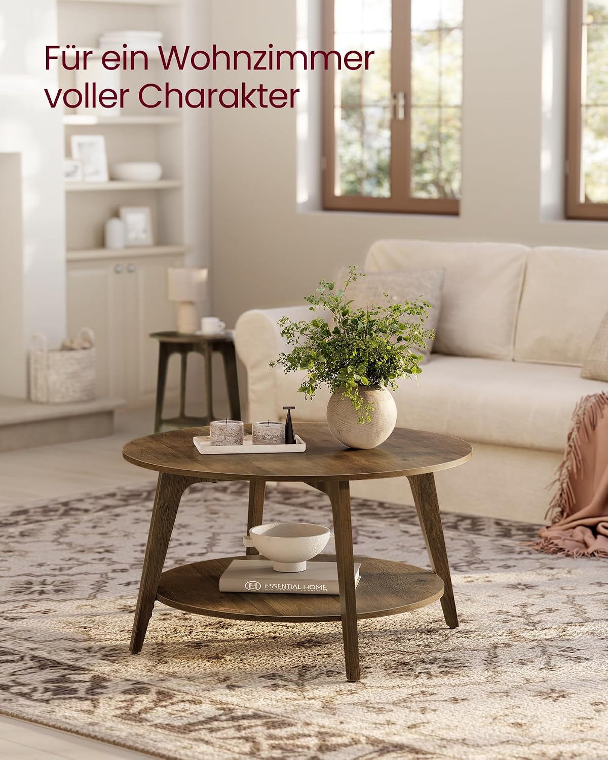 Couchtisch 2 Ebenen rund 80x80x45 cm Honigbraun von Songmics