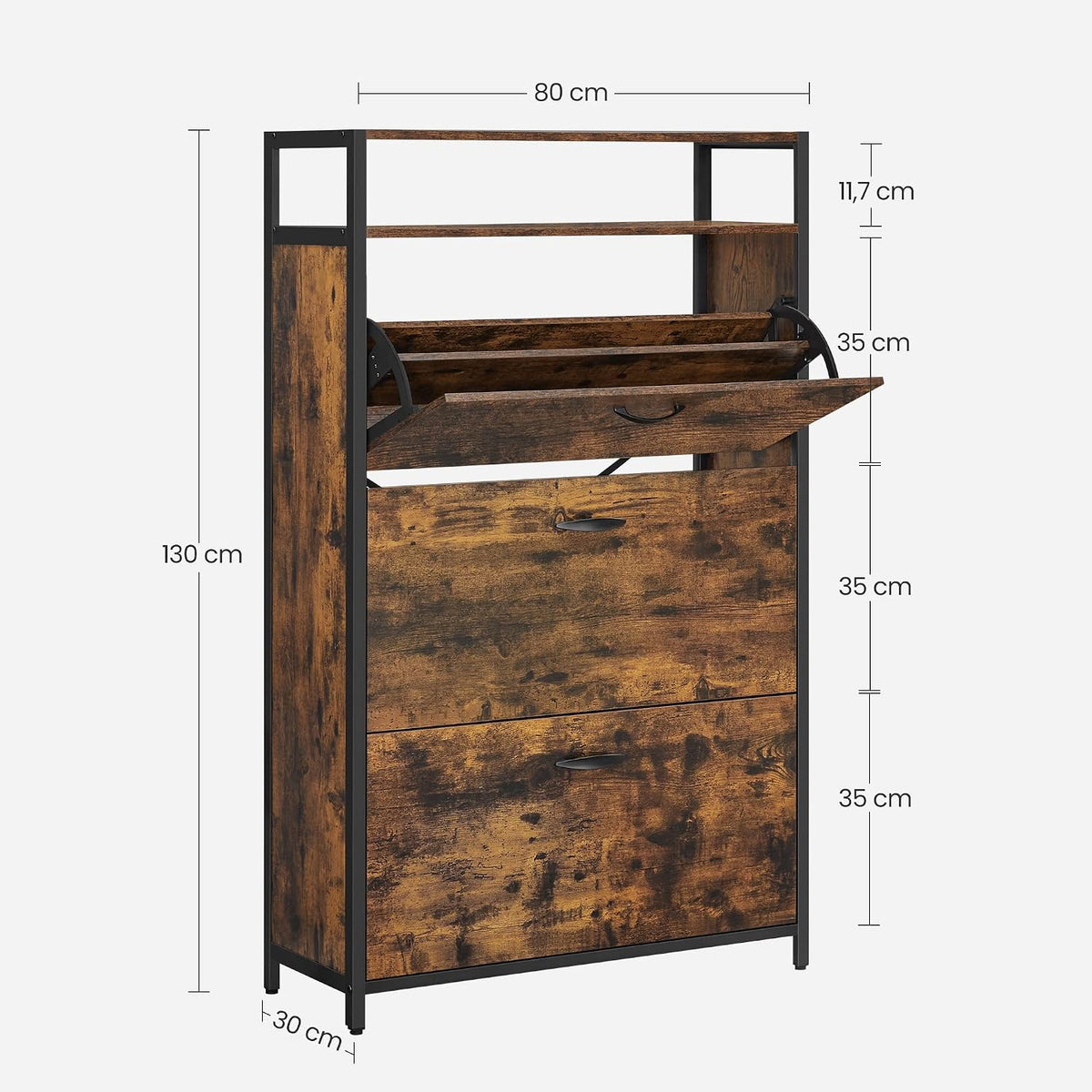 Schuhschrank 3 Fächer 80x30x131 cm Industrial Braun von Songmics