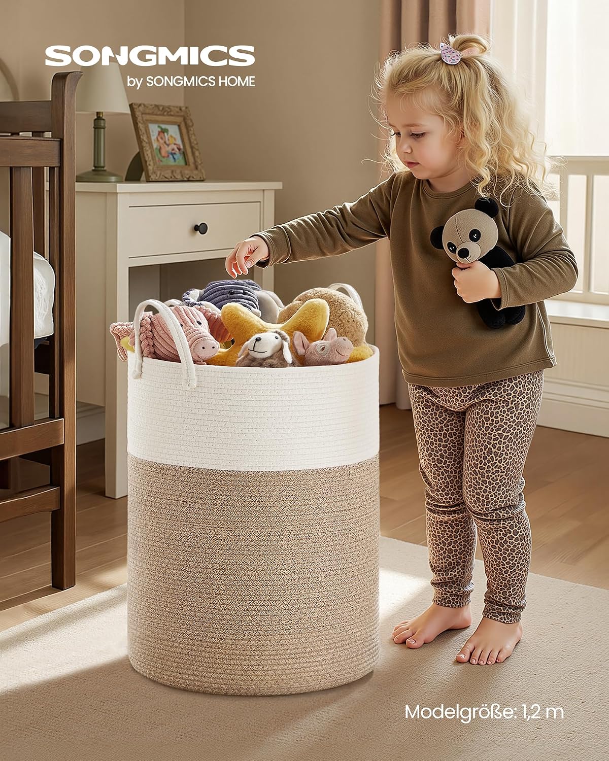 Wäschekorb 80 l Baumwollseil 40x40x60 cm Weiss Braun von Songmics
