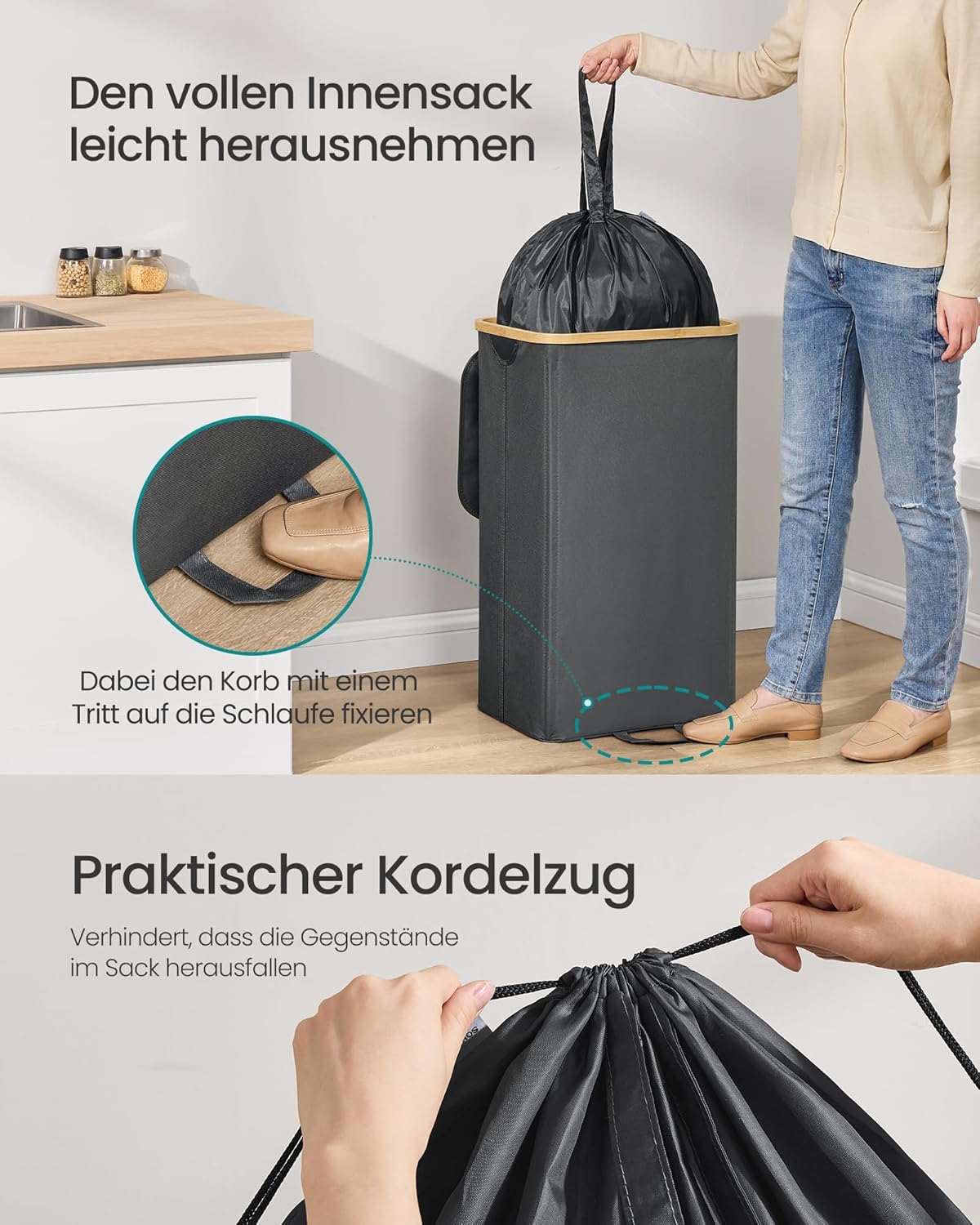 Pfandflaschen Sammelbehälter 95L mit Deckel und Innensack von Songmics
