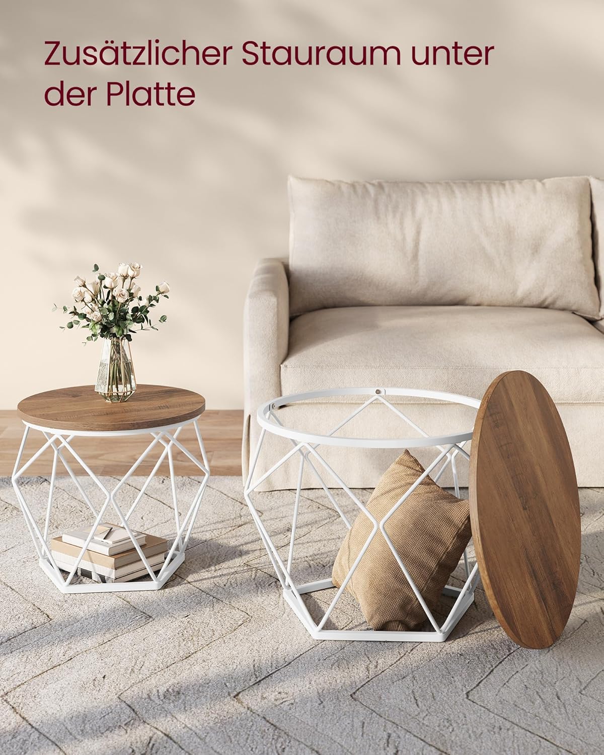 Couchtisch rund 2er Set abnehmbar modern Wohnzimmer von Songmics