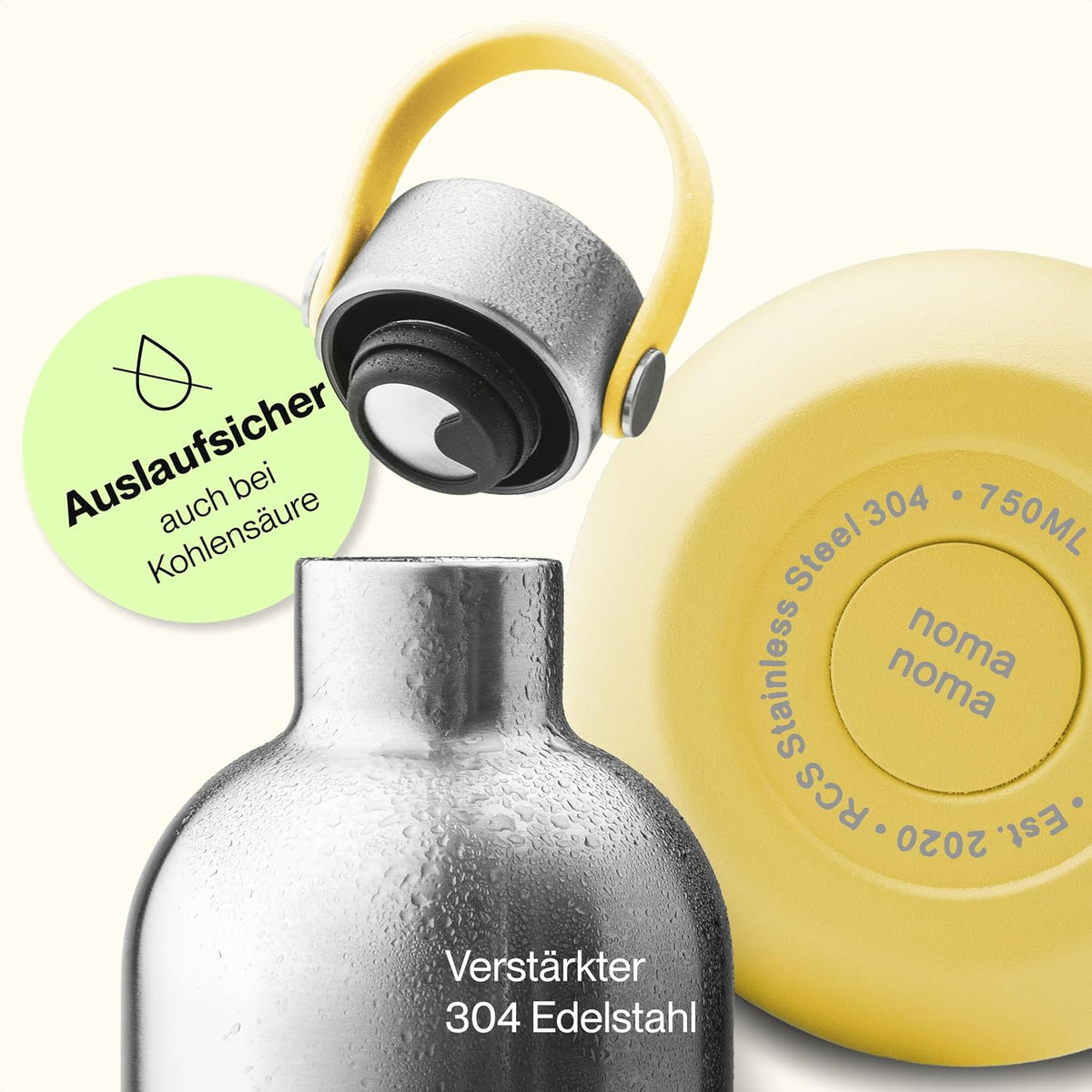 Trinkflasche Edelstahl auslaufsicher 750ml Lemonade Yellow von guteszeug.ch
