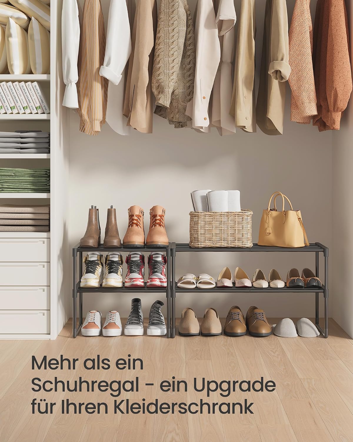 Schuhregal 2 Ebenen 68x30x36,8 cm Schwarz stapelbar von Songmics