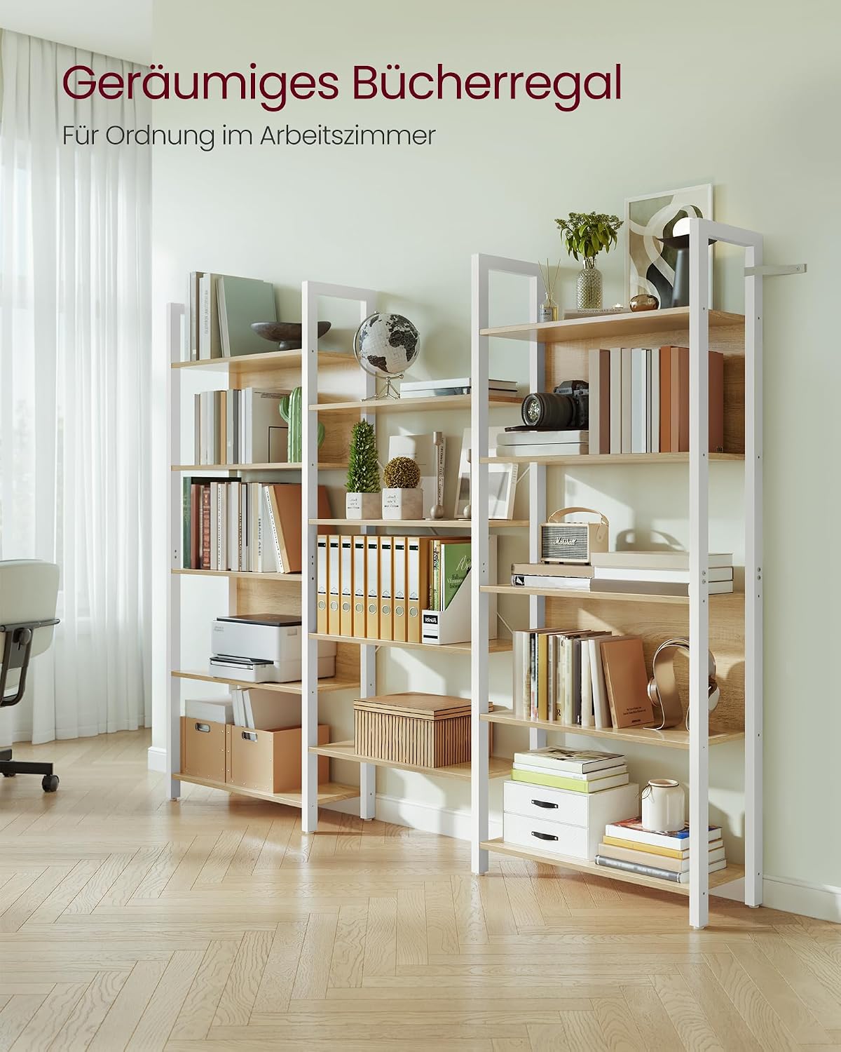 Bücherregal 14 Ablagen 158x24x166 cm Eiche Weiss von Songmics
