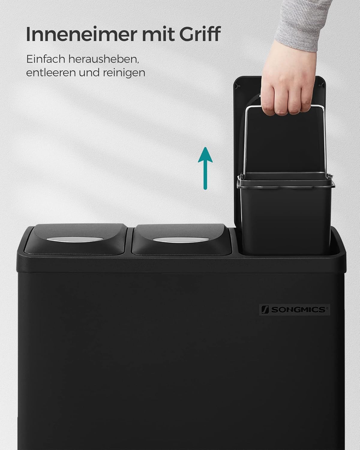 Mülleimer Küche 3x8L Mülltrennung Treteimer mit Deckel von Songmics