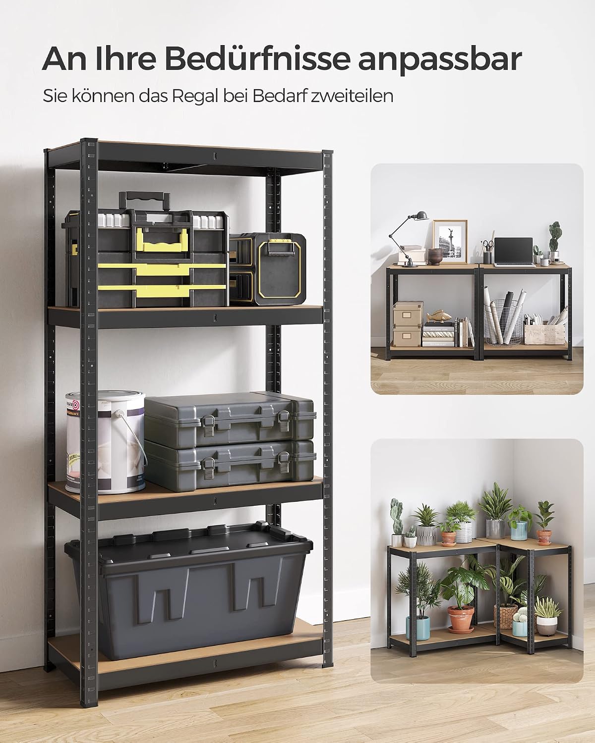 Schwerlastregal 2er Set Steckregal 40x80x160 cm Schwarz von Songmics
