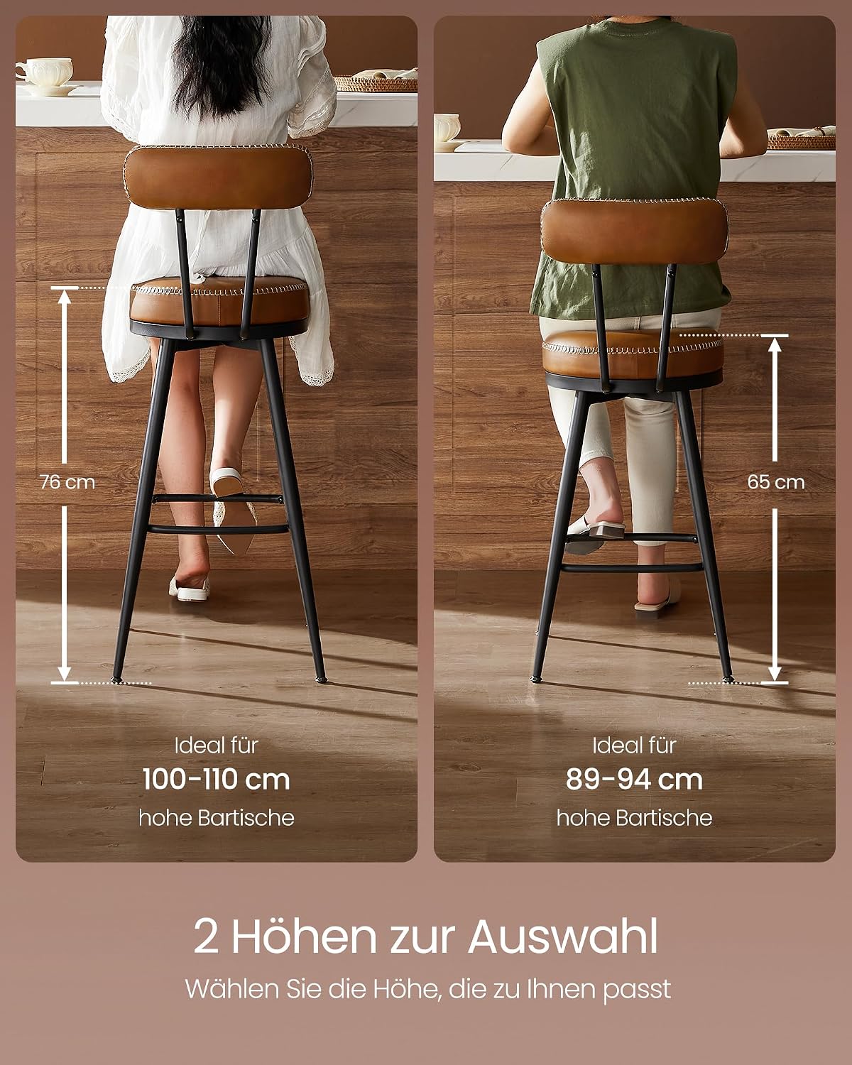 Barhocker 56x56x101 cm drehbar Kunstleder Karamell von Songmics