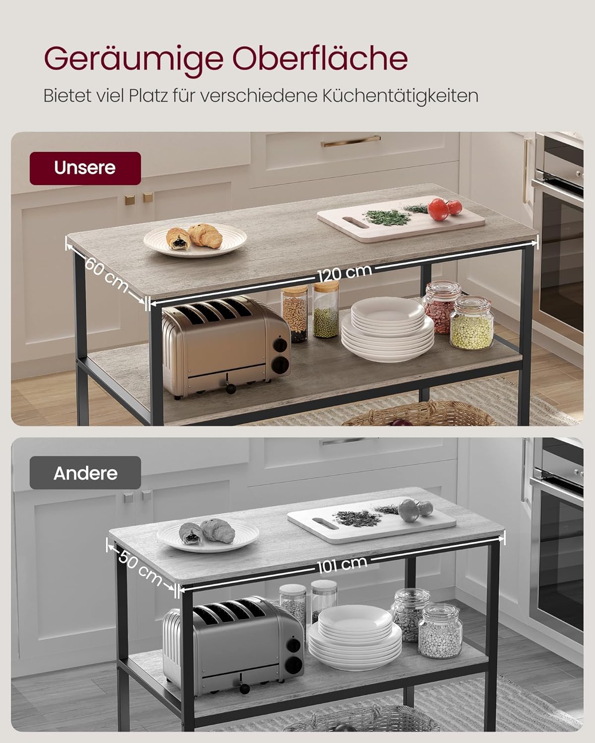 Küchenregal mit Arbeitsplatte 3 Etagen Mikrowellenregal von Songmics