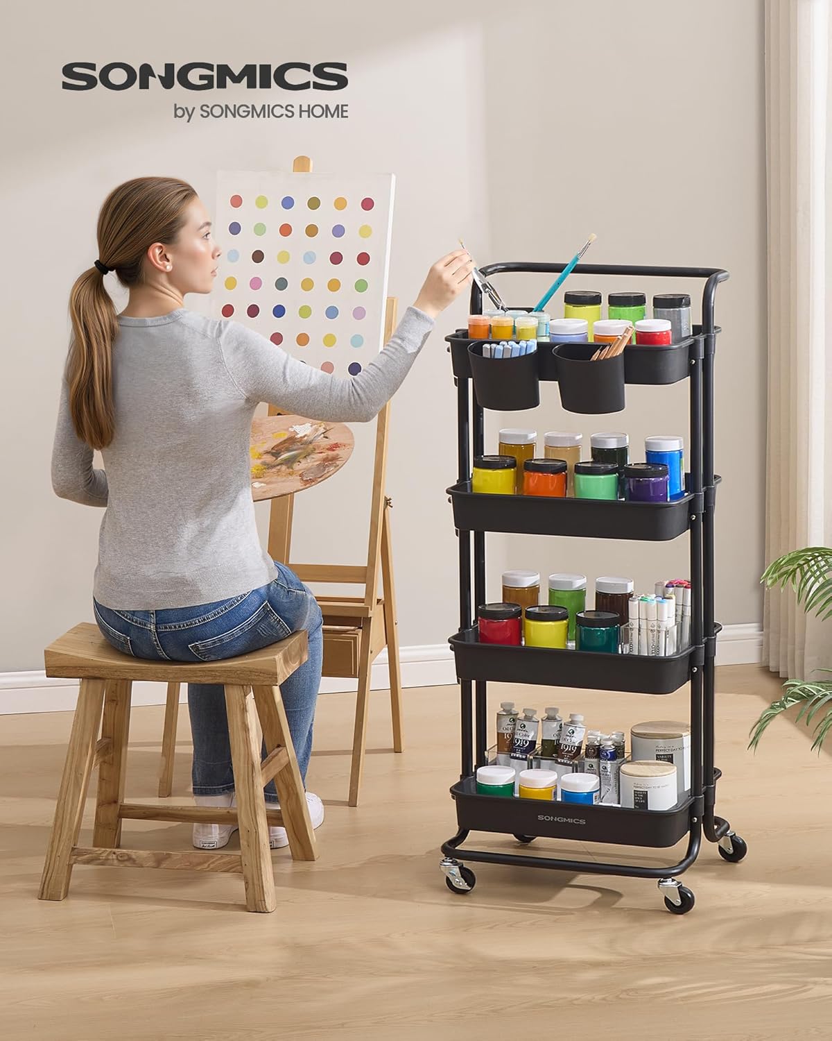 Rollwagen 4 Ablagekörbe 42,5x35,7x115 cm Schwarz von Songmics