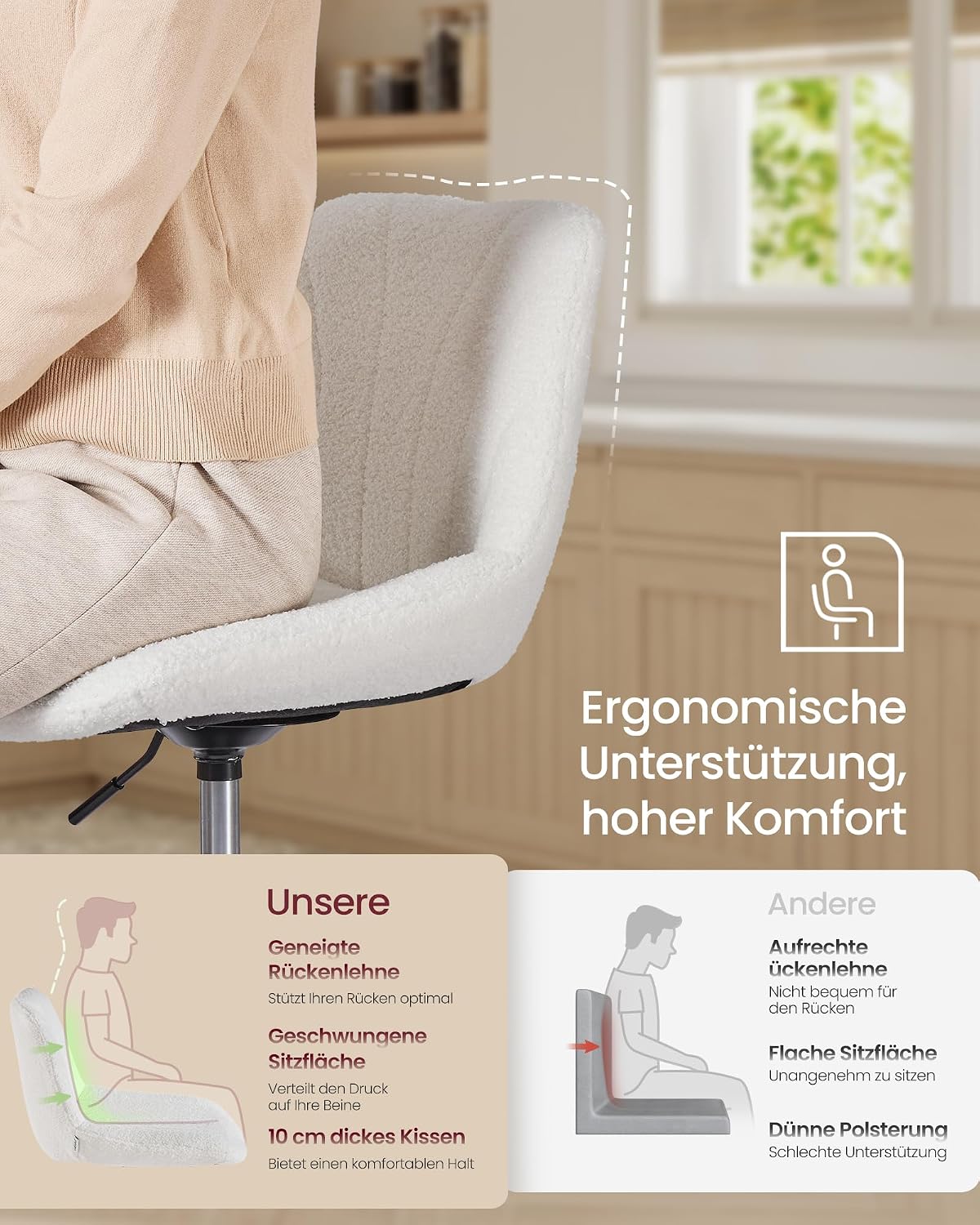 Schminkhocker Barhocker drehbar Cremeweiss 65,5-77,5 cm von Songmics
