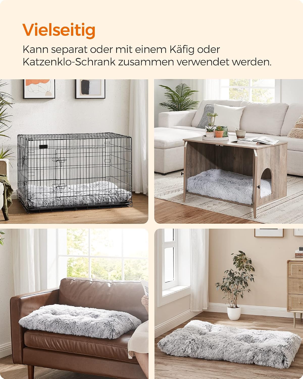 Hundebett 110x73x10 cm Hundematte Kissen Hellgrau von Songmics