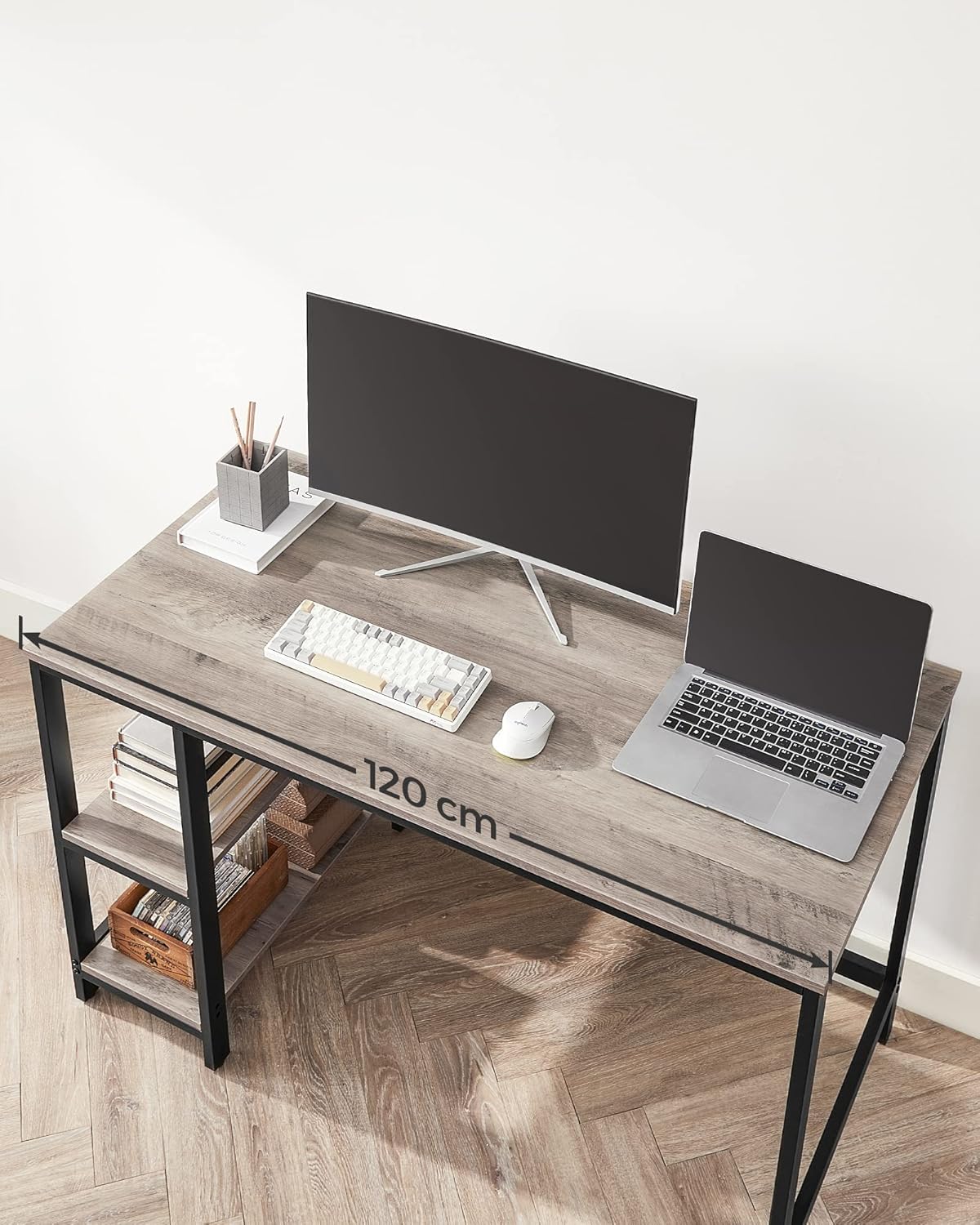 Computertisch 120x60cm Bürotisch Schreibtisch Greige-Schwarz von Songmics