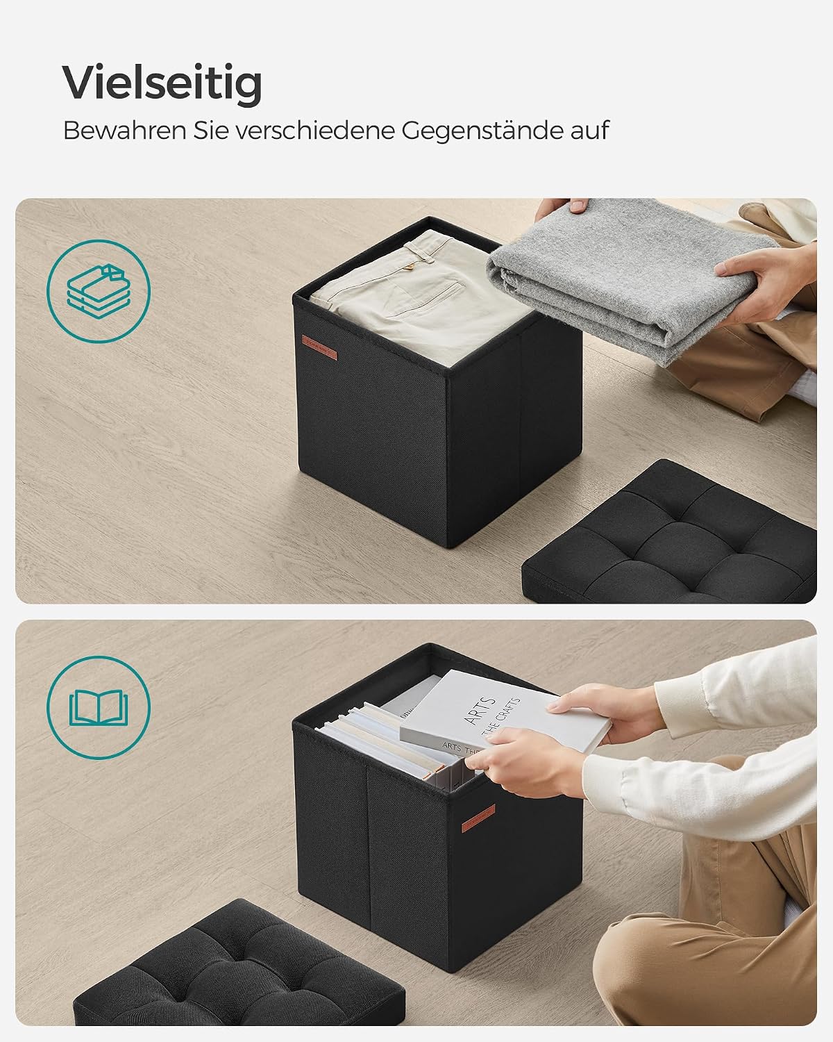 Sitzhocker mit Stauraum 30x30x30 cm Schwarz faltbar von Songmics