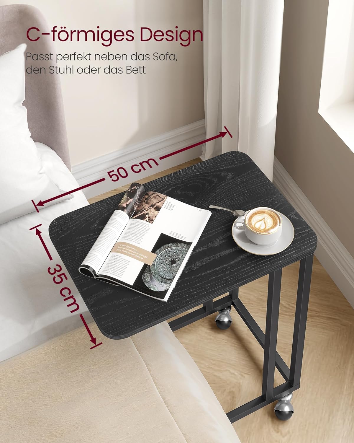 Beistelltisch mit Rollen C-Form Sofatisch Laptoptisch von Songmics