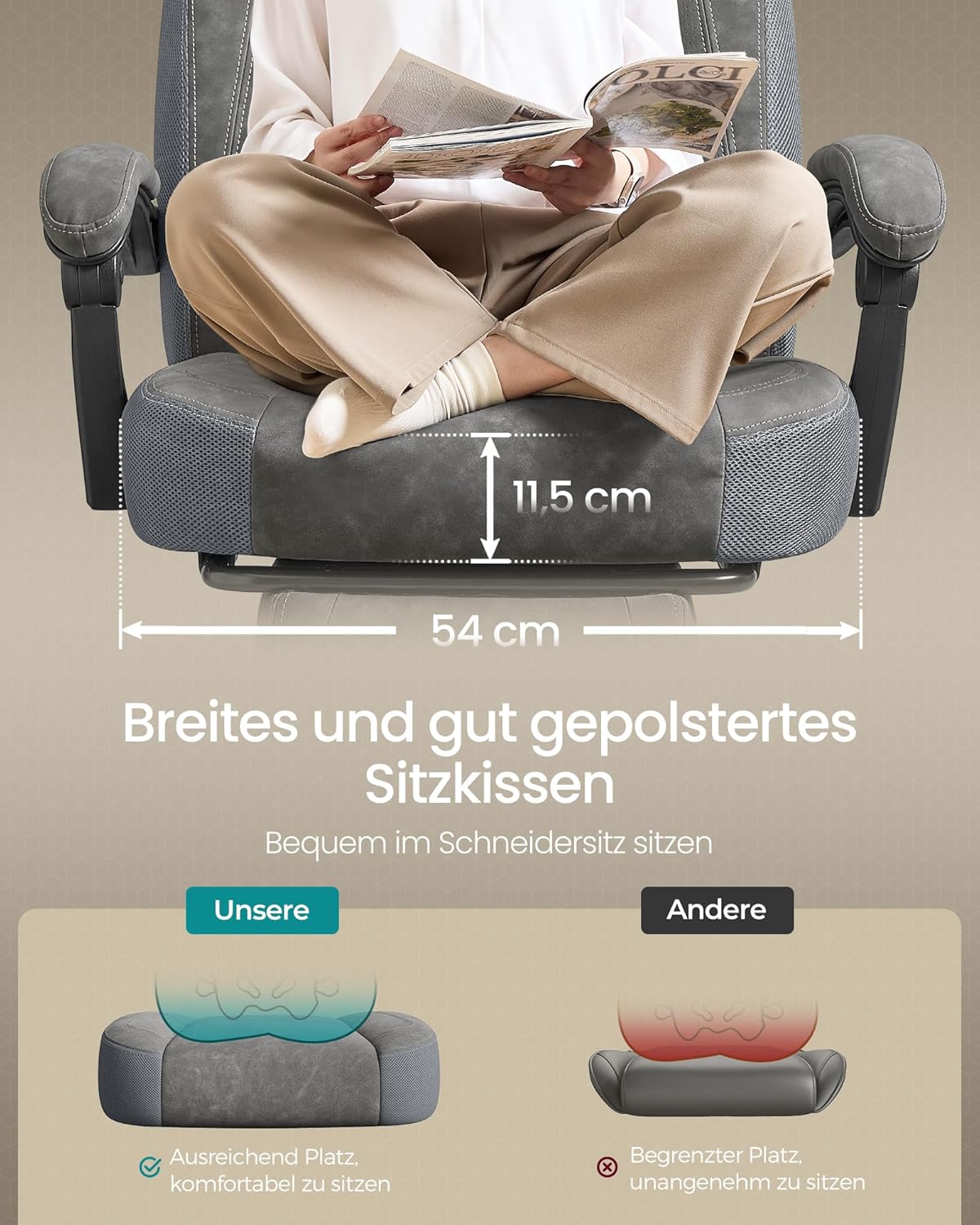 Gamingstuhl ergonomisch 150 kg Schiefergrau Fussstütze von Songmics