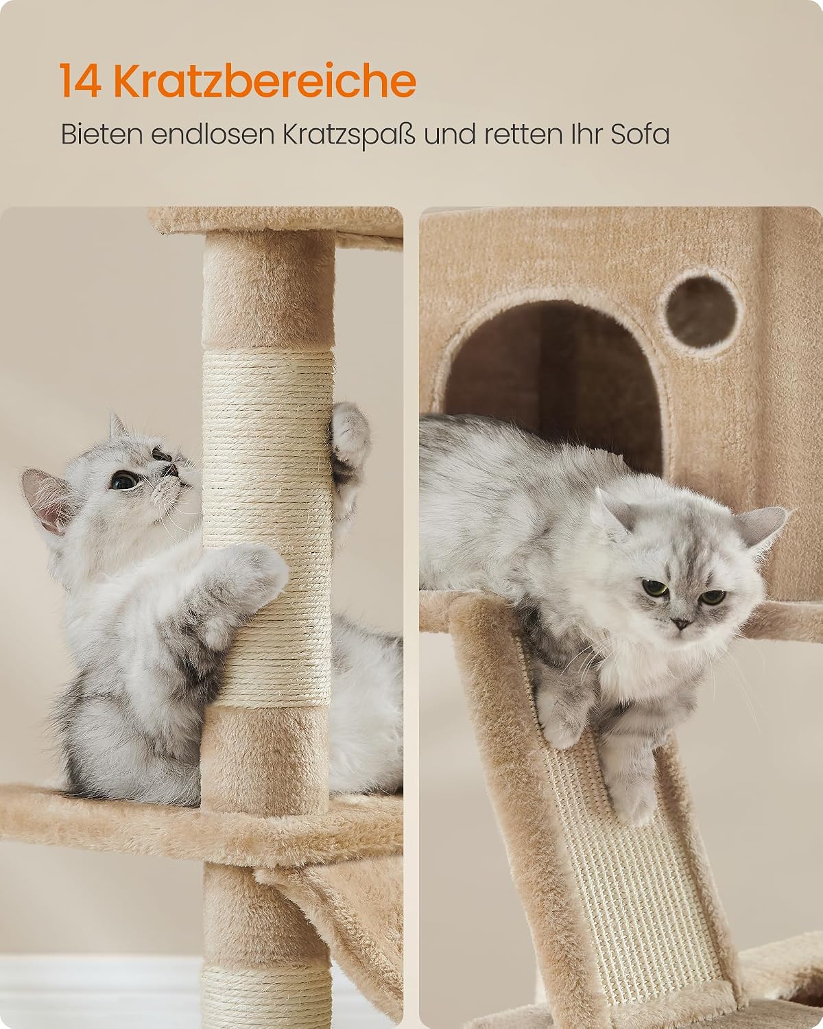 Kratzbaum XXL 203,5 cm Katzenbaum Kamelbraun von Songmics