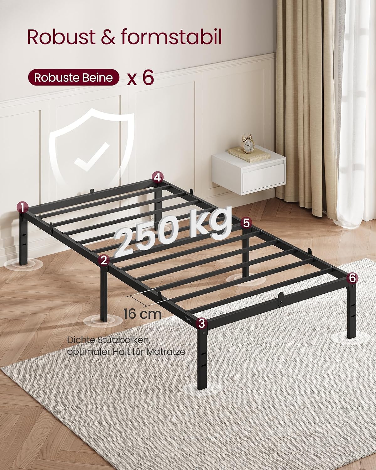 Einzelbett Bettgestell 90x200 cm Metall Tintenschwarz von Songmics