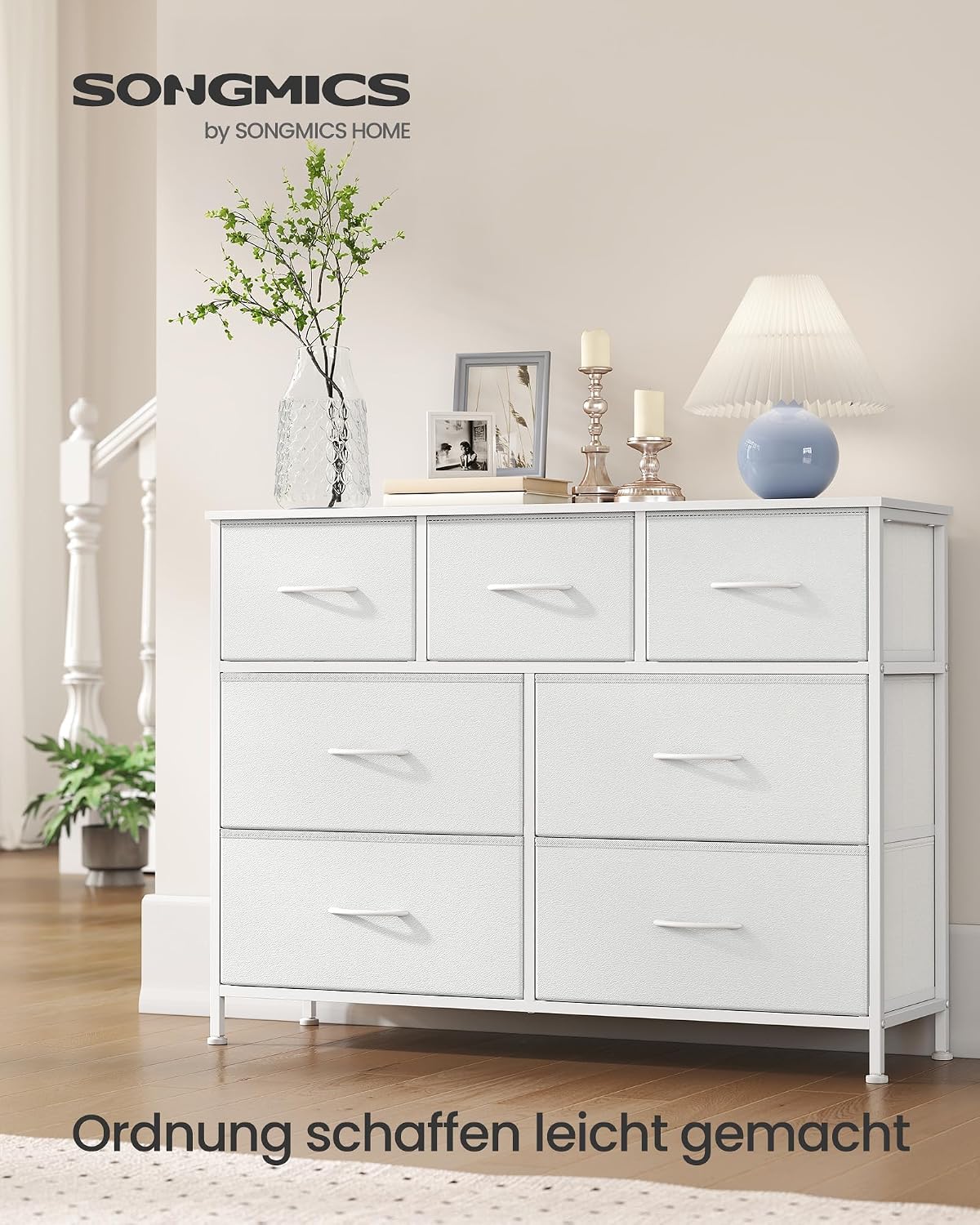 Stoffkommode 7 Schubladen 98,8x30x74 cm Weiss von Songmics
