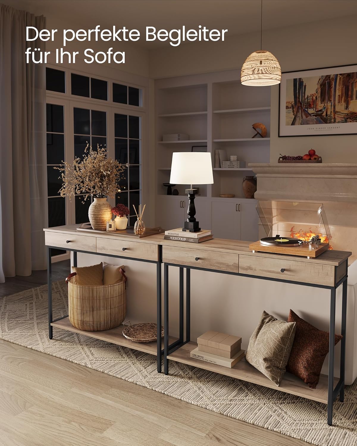 Konsolentisch mit 2 Schubladen Industrie Design Stahlgestell von Songmics
