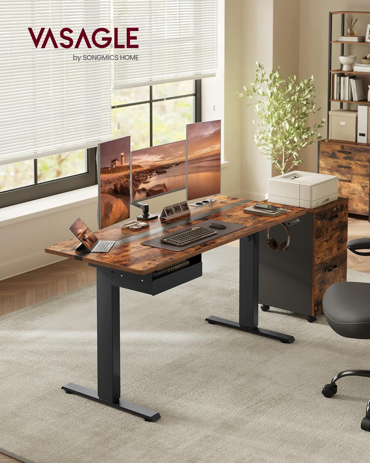 Schreibtisch elektrisch höhenverstellbar 140x60 cm Braun von Songmics