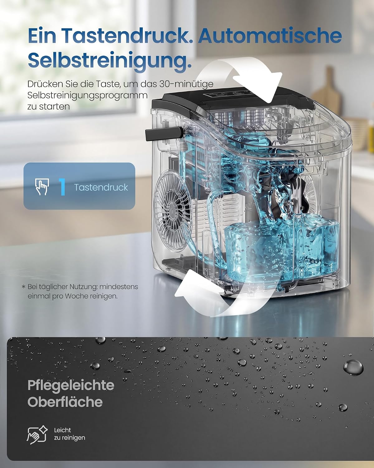 Eiswürfelbereiter 12 kg/24h 9 Würfel 6 Min Schwarz von Songmics