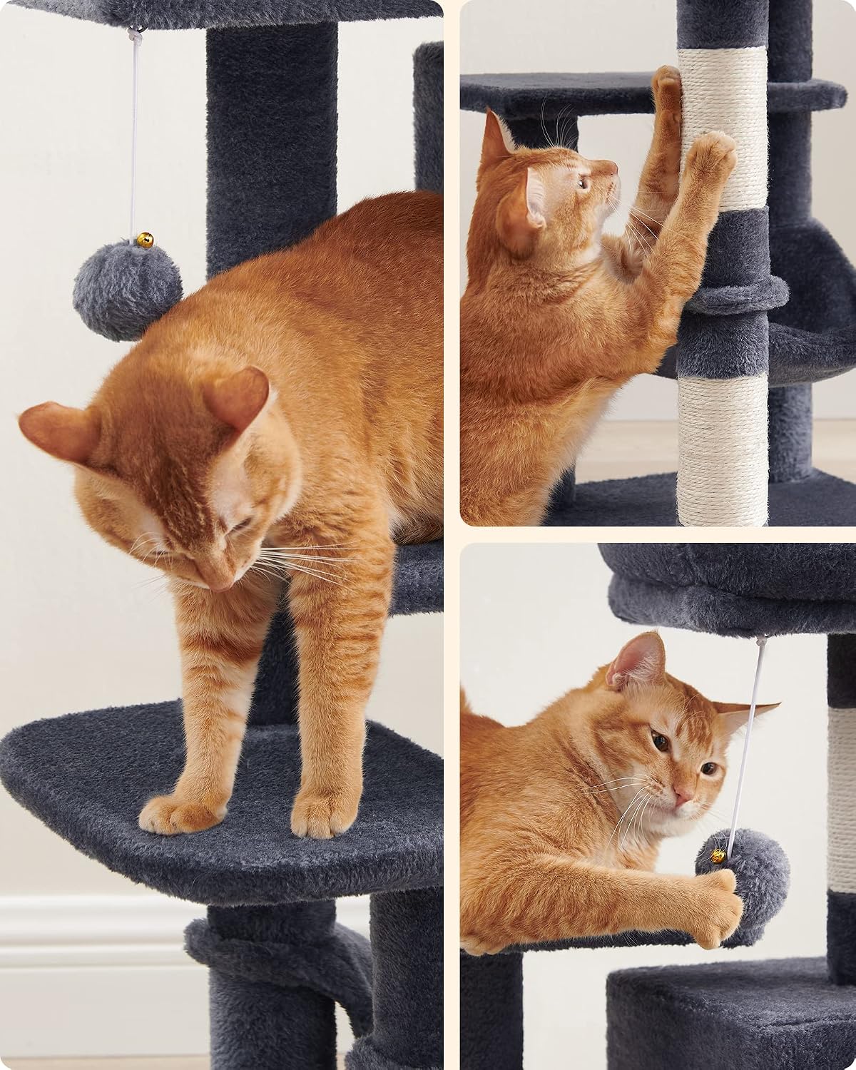 Kratzbaum 112 cm Katzenbaum Rauchgrau für 4 Katzen von Songmics
