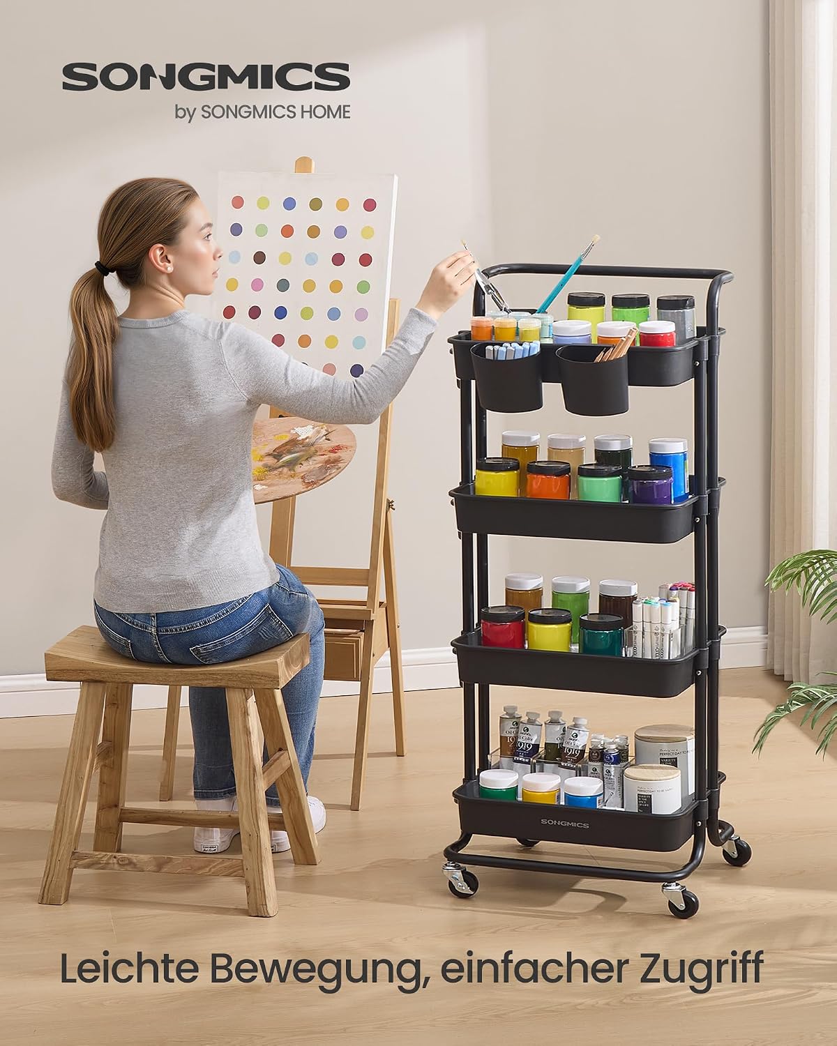 Rollwagen 4 Ablagekörbe 42,5x35,7x115 cm Schwarz von Songmics
