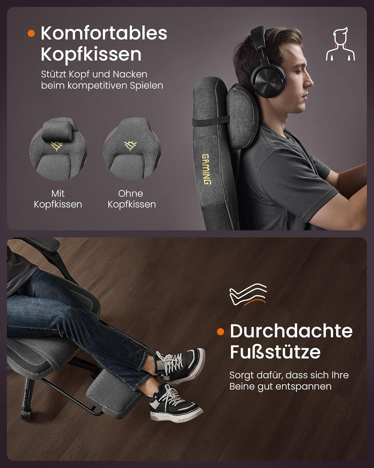 Ergonomischer Gaming-Stuhl mit Fußstütze und Kopfkissen von Songmics