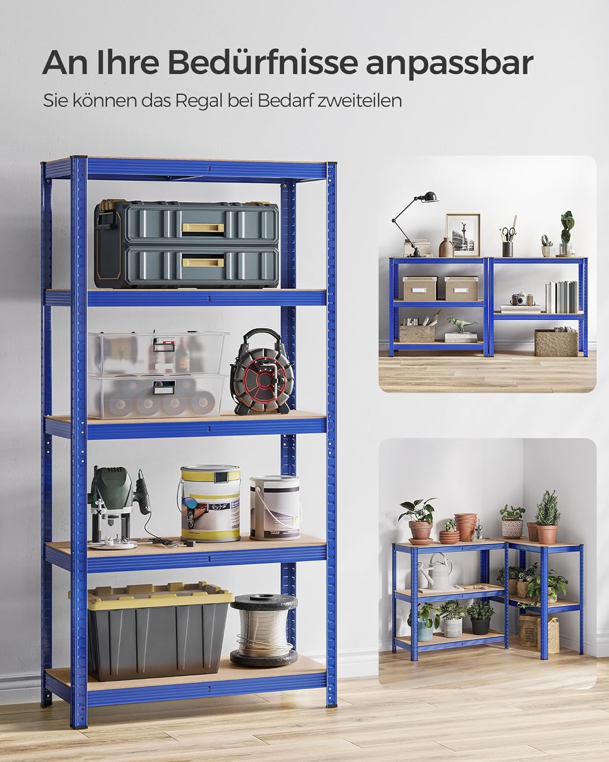 Schwerlastregal 5 Böden 40x90x180 cm 875 kg blau 2er Set von Songmics