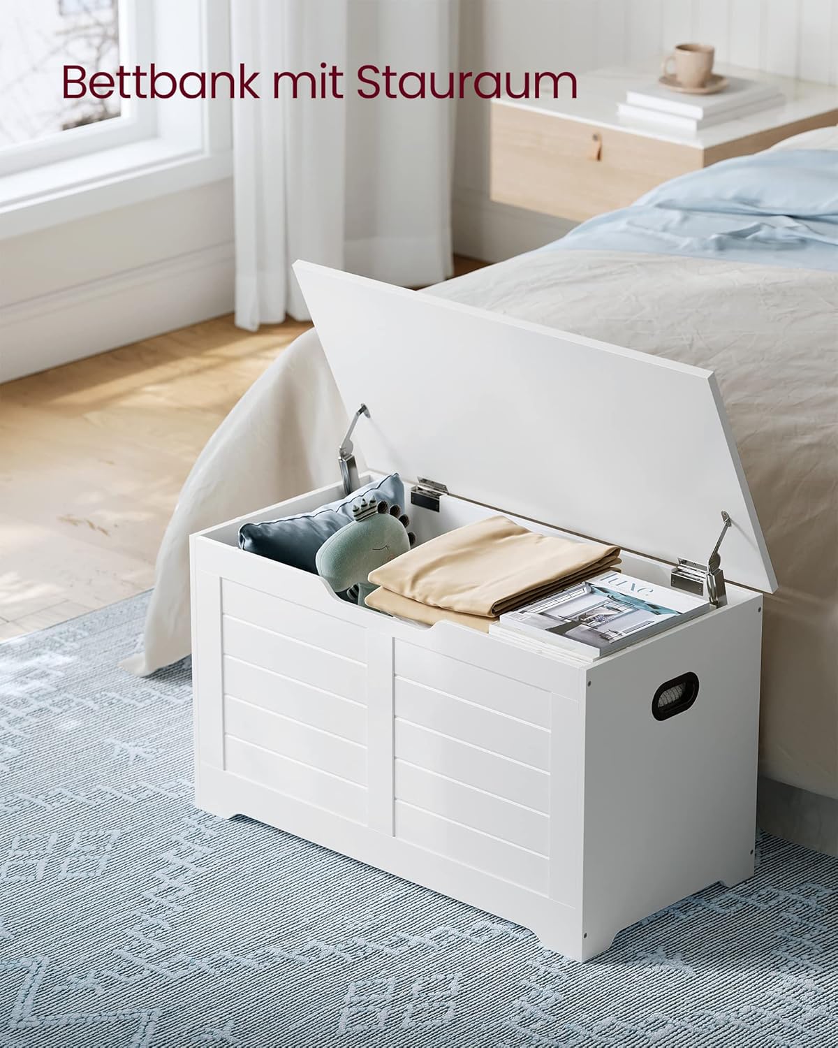 Schuhbank mit Stauraum Sitzbank Landhausstil weiß 80cm von Songmics