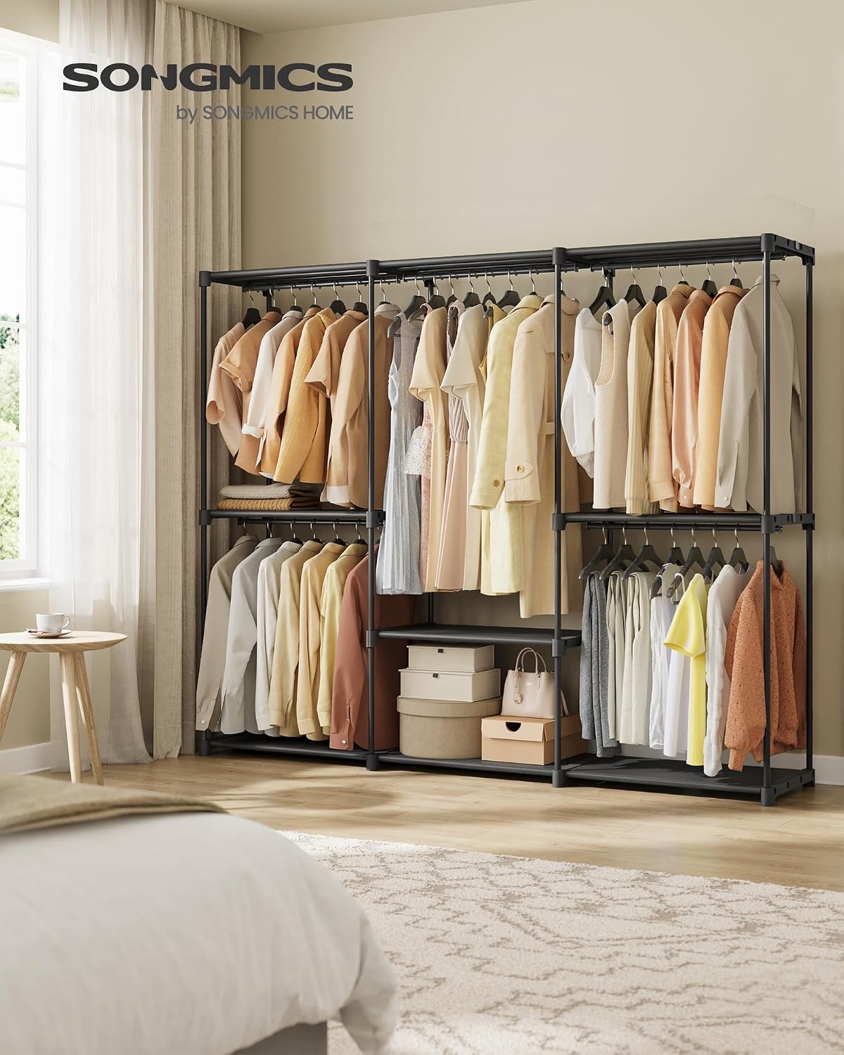 Kleiderschrank offen 205x43x166 cm Schwarz 4 Kleiderstangen von Songmics