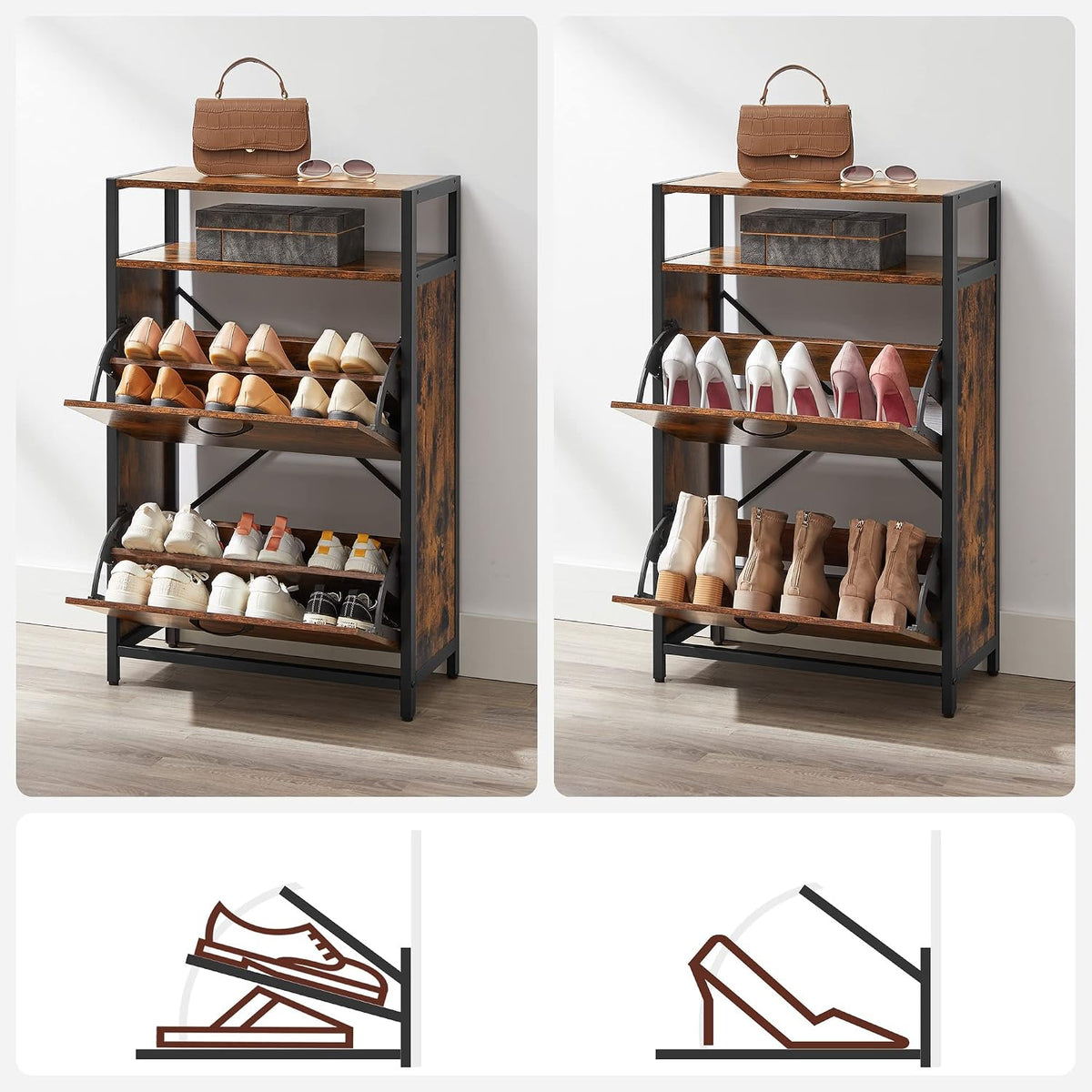 Schuhschrank 2 Klappen 60x30x95 cm Industrial Braun von Songmics