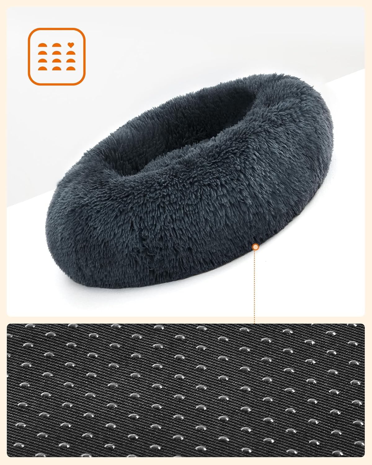 Flauschiges Donut Hundebett Katzenbett waschbar 60cm grau von Songmics