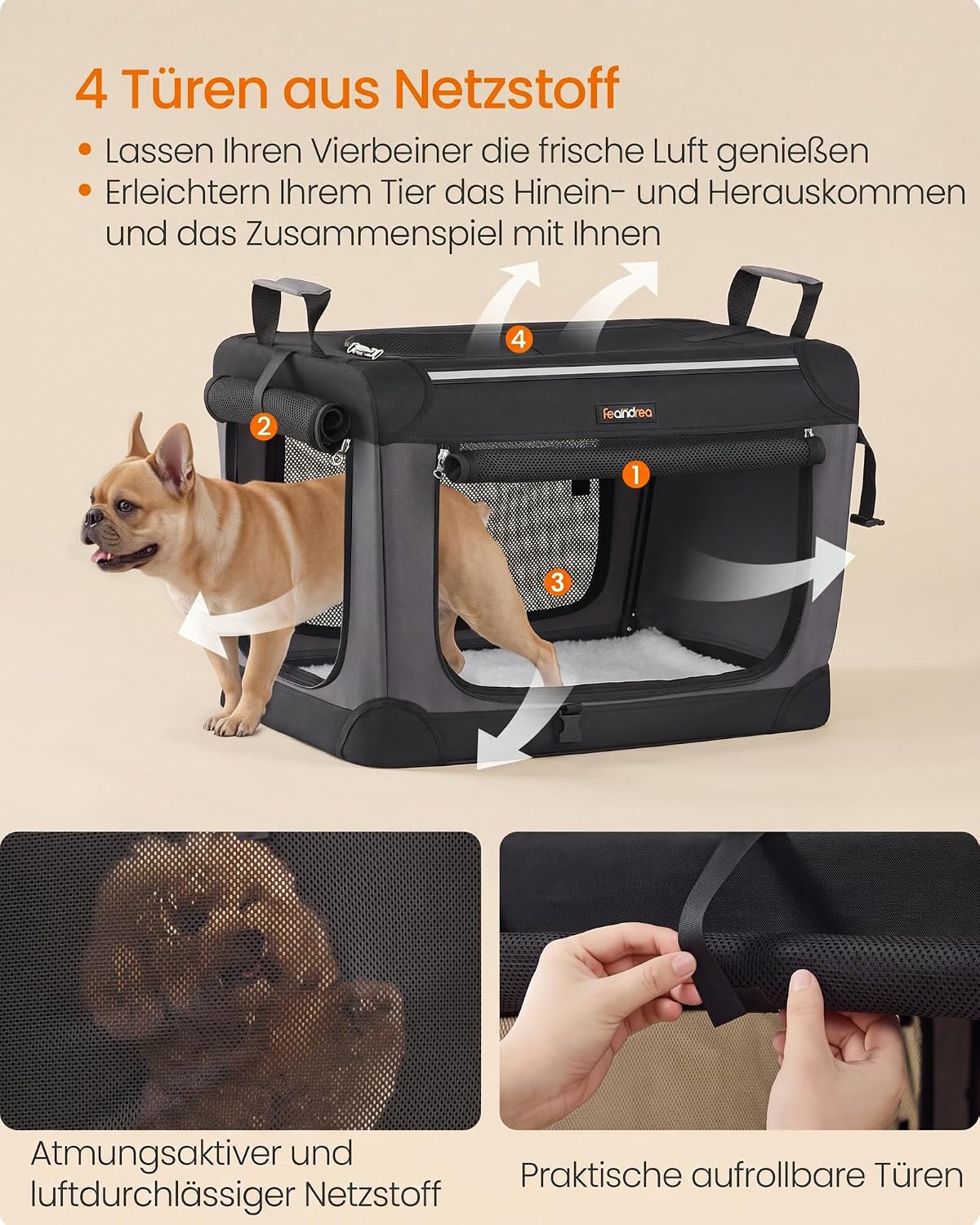Hundebox faltbar Transportbox 60x42x42 cm Schwarz von Songmics