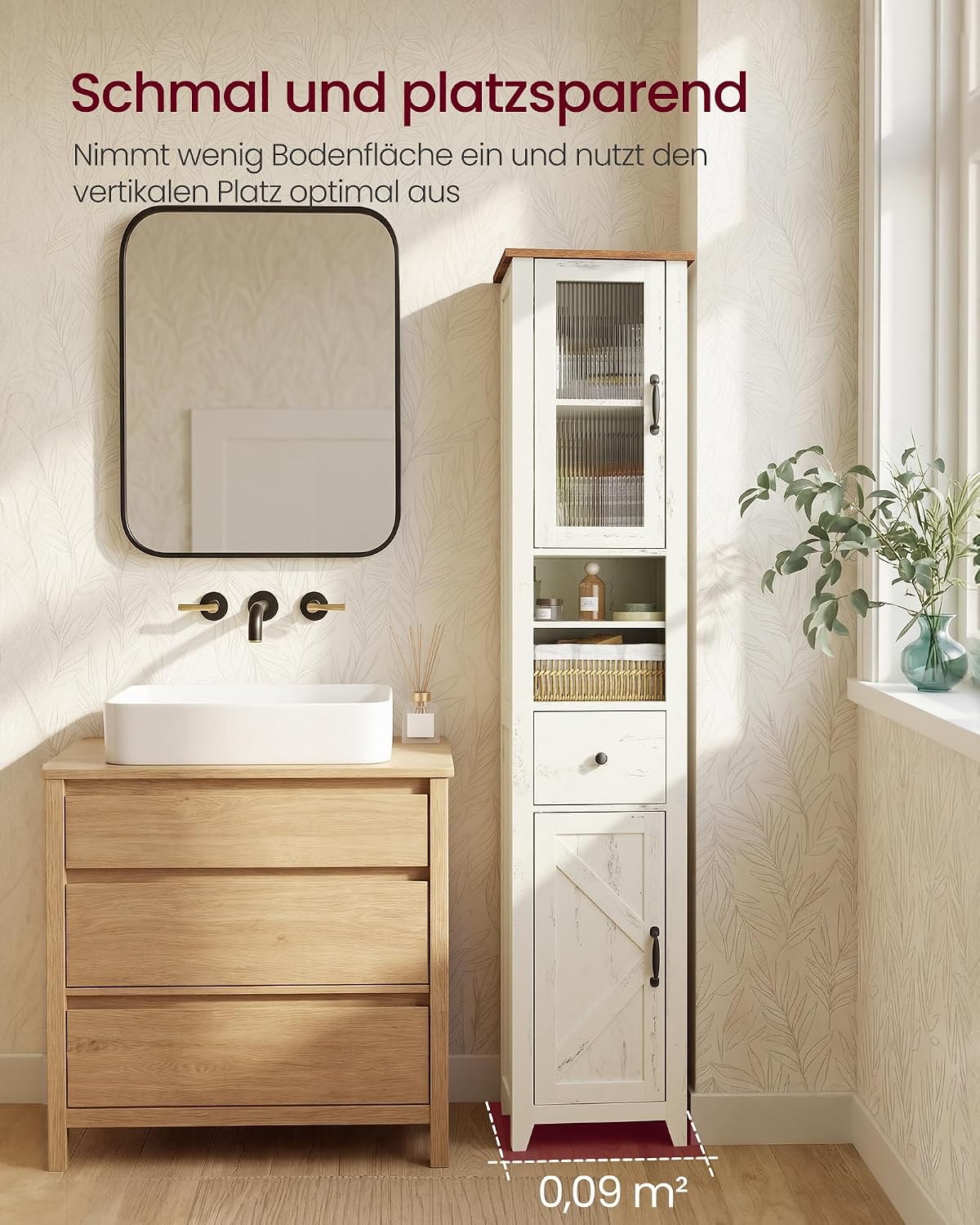 Badezimmerschrank Hochschrank 33x31,5x171 cm Weiss von Songmics