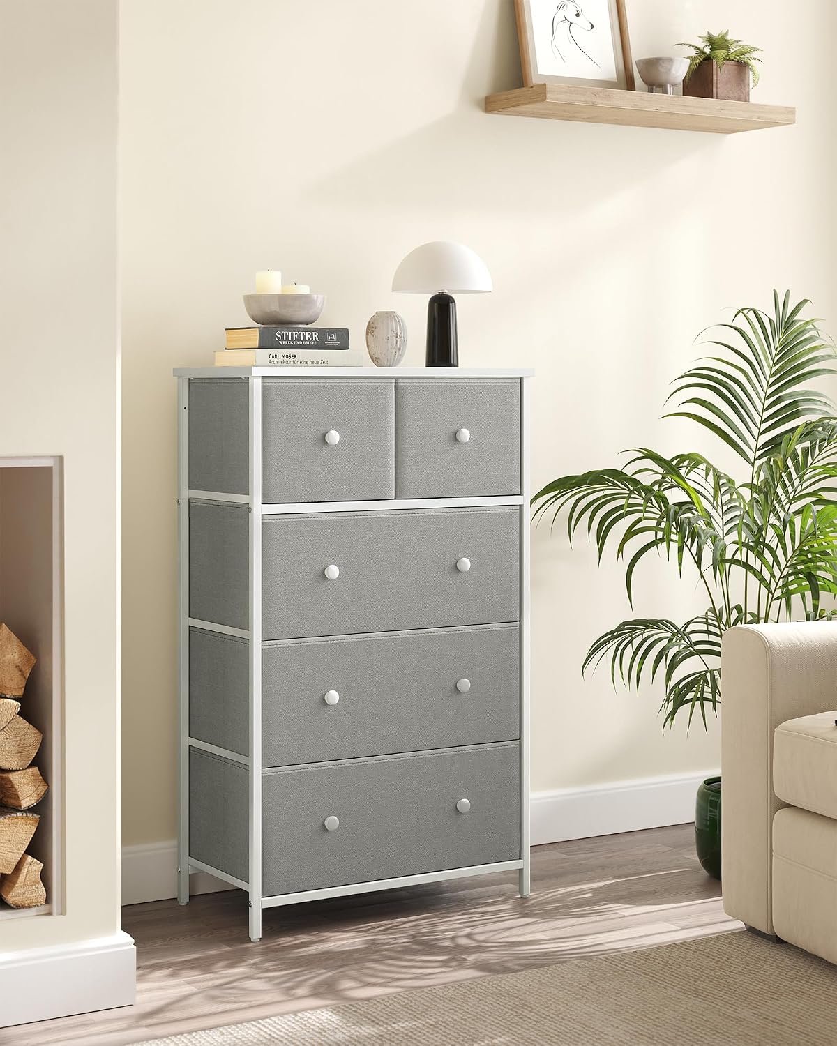 Schubladenkommode 5 Stoffschubladen 56x30x93 cm Braun von Songmics