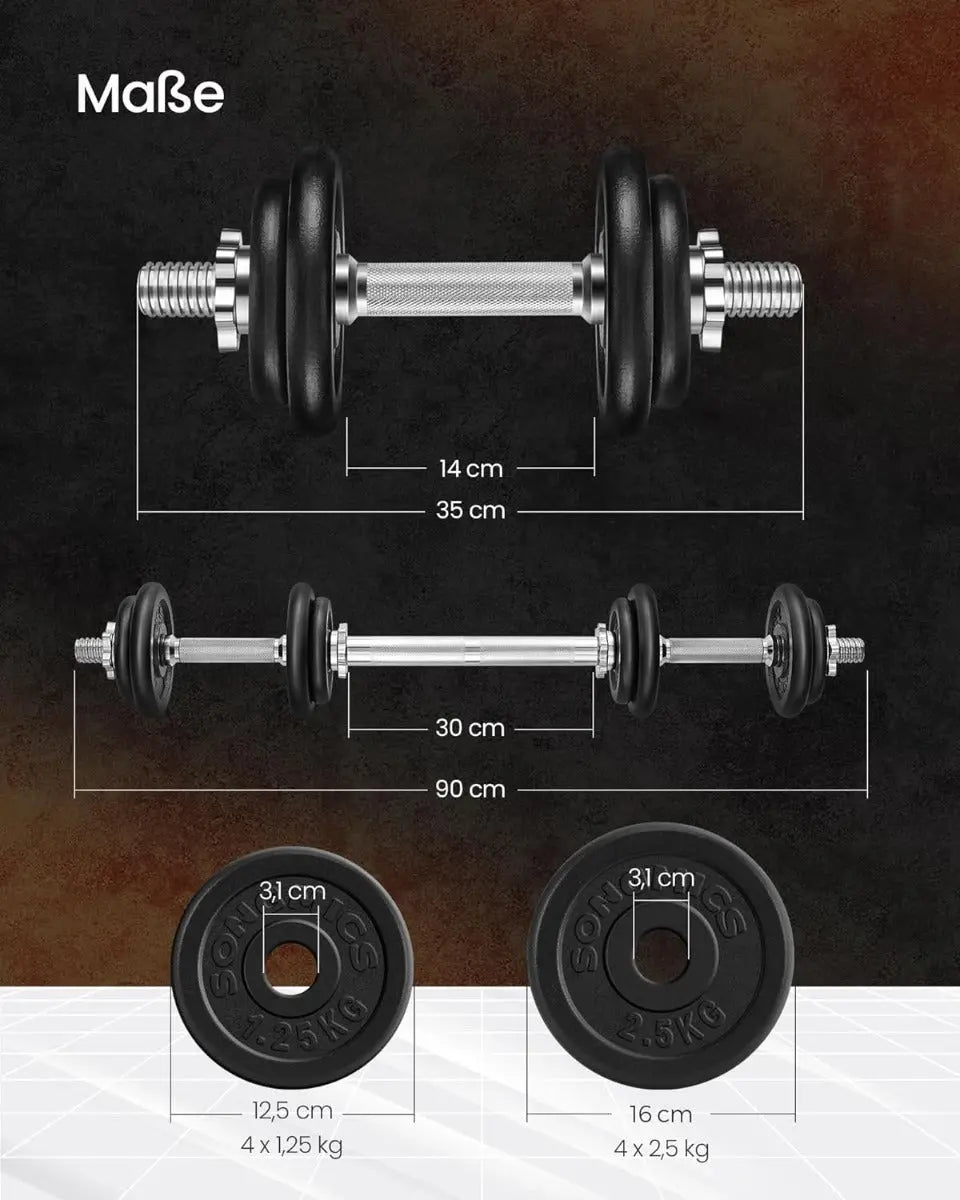 Hantelset 20kg verstellbar Schwarz Gusseisen von Songmics