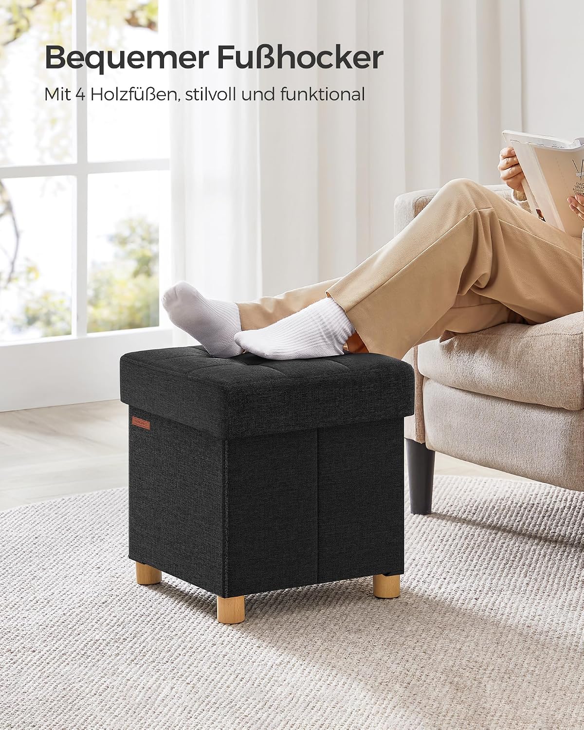 Sitztruhe 38x38x40 cm Sitzbox 37 l Stauraum Schwarz von Songmics