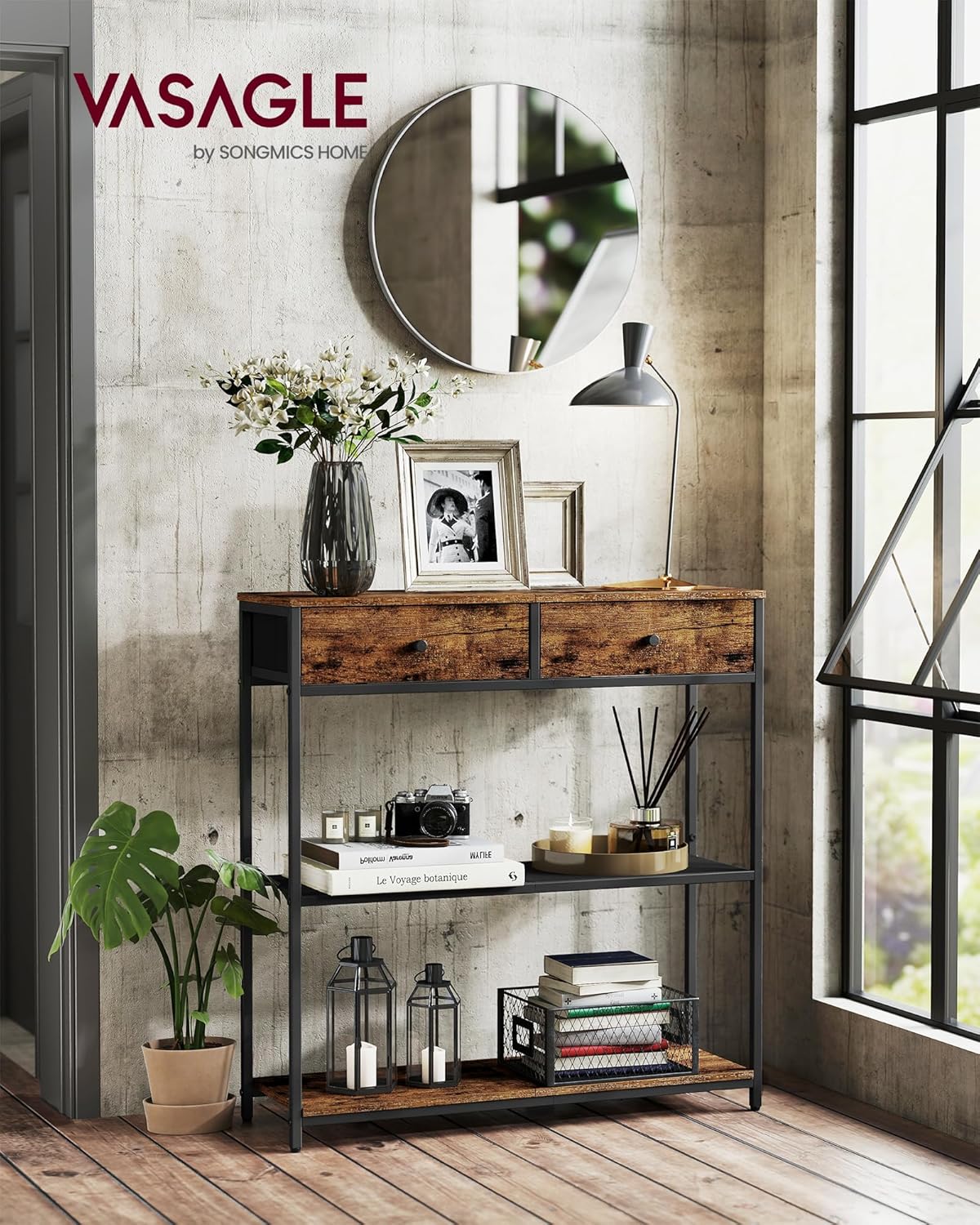 Konsolentisch 76x24x80 cm 2 Schubladen 2 Ablagen Braun von Songmics