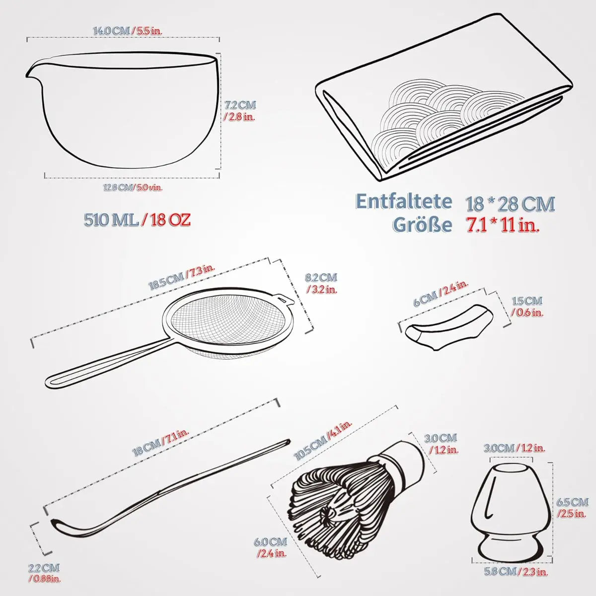 Matcha Set Weiss mit Ausgiessschale 7-tlg. von TEANAGOO