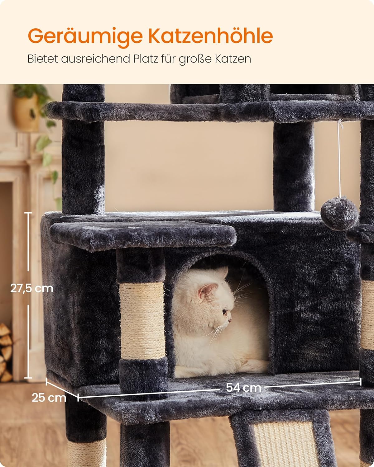 Kratzbaum XXL 169 cm Katzenbaum Rauchgrau von Songmics