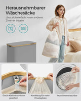 Wäschekorb Wäschesammler 3 Fächer Bambus 150l Grau von Songmics