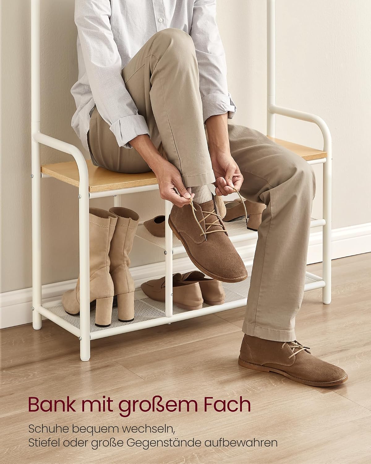 Garderobe Schuhregal Sitzbank 85x30x180 cm Eiche Weiss von Songmics