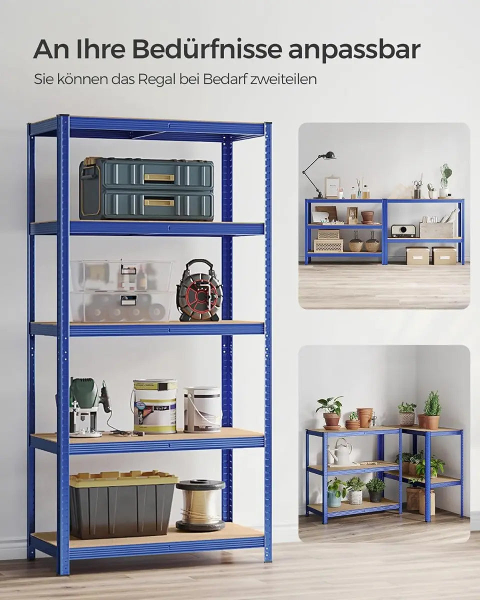 Regal Schwerlast 600kg Stahl 5 Ablagen Blau von Songmics