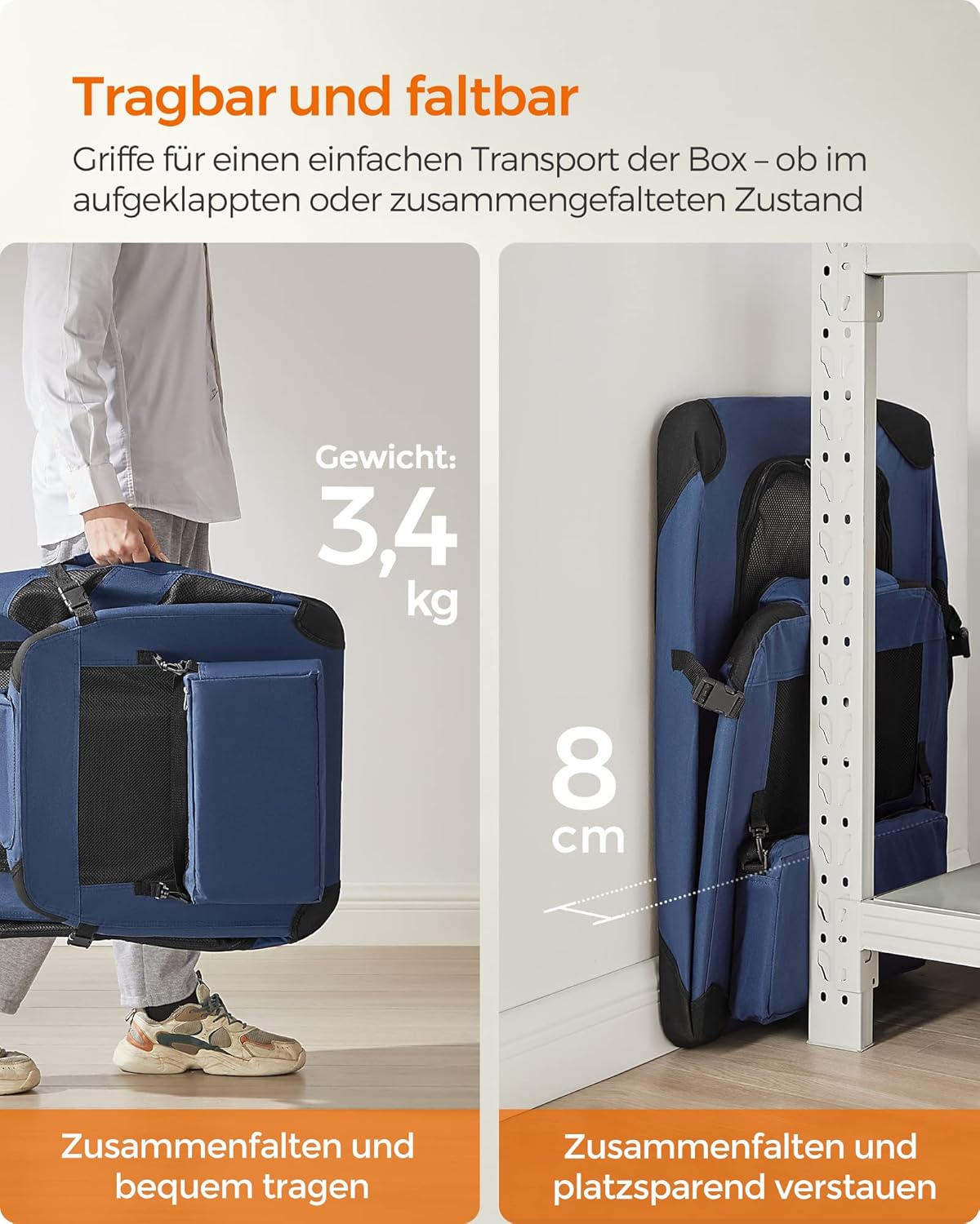 Faltbare Hundebox L 70x52cm Oxford atmungsaktiv dunkelblau von Songmics