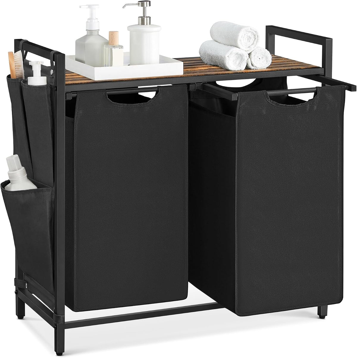 Wäschesortierer 2 Fächer 71x33x72 cm Schwarz Braun von Songmics
