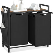 Wäschesortierer 2 Fächer 71x33x72 cm Schwarz Braun von Songmics