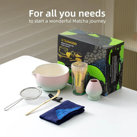 Matcha Set Pink Blau mit Ausgiessschale 7-tlg. von TEANAGOO