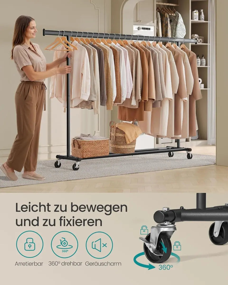 Kleiderständer fahrbar ausziehbar schwarz Metall von Songmics