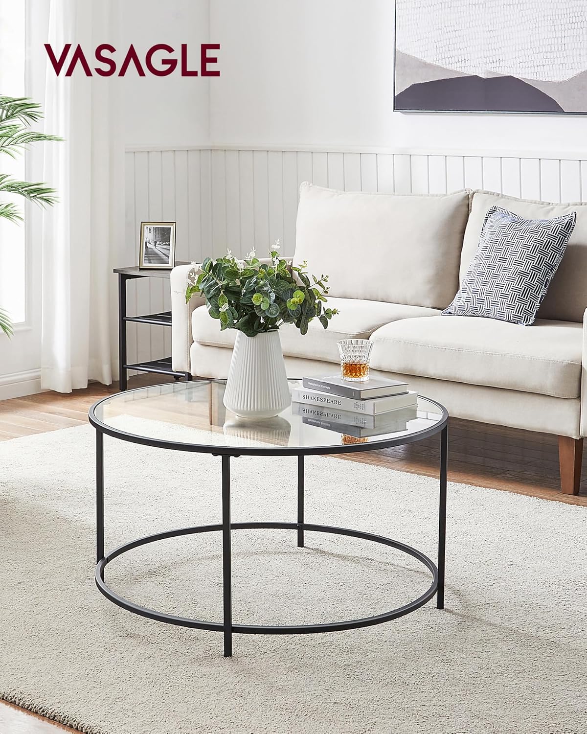 Runder Couchtisch mit Stahlgestell schwarz Wohnzimmer von Songmics